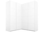 Schwebetürenschrank RAUCH "Schrank Garderobe Eckkleiderschrank QUADRA Front in Dekor/Hochglanz", weiß (alpinweiß), B:181cm H:229cm T:187cm, Holzwerkstoff, Schränke, Schwebetürenschrank, großer Eckschrank mit viel Stauraum, Maß 181x187 cm MADE IN GERMANY