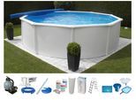 Rundpool KWAD "SUPREME weiß mit Sicherheitsleiter und Zubehör", weiß, H:132cm Ø:360cm, Schwimmbecken, Rundpool, inkl. Bodenisolation & Wasserpflege-Set, versch. Größen