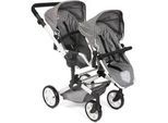 Puppen-Zwillingsbuggy CHIC2000 "Linus Duo", grau (jeans grau), Puppenwagen, KinderB:80cm H:79cm T:80cm, Kunststoff, Polyester, Stahl, mit zwei abnehmbaren, bis in Liegeposition verstellbaren Sportsitzen, B:80cm H:79cm T:80cm