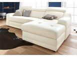 Ecksofa EXXPO - SOFA FASHION "Lotos, bequem und funktionell, Federkern, Breite 242cm, L-Form", weiß (altweiß), B:242cm H:92cm T:98cm, NaturLEDER (echtes Rindsleder) in Sitz und Rücken. Korpus in passendem Kunstleder SOFTLUX bezogen;Luxus-Kunstleder, Sofas, Ecksofa, mit Kopf- bzw. Rückenverstellung, wahlweise mit Bettfunktion