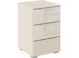Nachtkommode RAUCH "Nachttisch Nachtkonsole MONTCLAR Frontauswahl Dekor/Hochglanz/Glas", beige, glas beige, griffe beige (champagner), B:40cm H:61cm T:42cm, Holzwerkstoff, Sideboards, Nachtkommode, mit 3 geräumigen Schubladen, viele Griffvarianten MADE IN GERMANY, Topseller