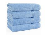 Handtuch Set HAMMETEX "4er Set Handtücher 50x100 cm, 100% Baumwolle, Weich & Saugstark", blau (hellblau), B:50cm L:100cm, Frottier, Baumwolle, Handtücher, Handtuch Set, mit Bordüre, einfarbig, weich