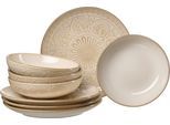Tafelservice RITZENHOFF & BREKER "Omara", beige, 8 Stk., Steingut, Geschirr-Sets, Tafelservice, Teller Set, Reaktivglasur, jedes Stück ein Unikat