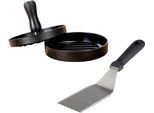 Burgerpresse WENKO "Burger-Set", schwarz, Ø:12cm, Aluminium, Edelstahl, Küchenpressen, Burgerpresse, Hamburgerpresse & Plancha Spachtel, Grillzubehör, rostfreier Edelstahl