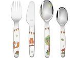 Kinderbesteck RÖSLE "Waldfreunde", bunt (edelstahlfarben, bunt), 4 Stk., Edelstahl 18/10, Essbesteck-Sets, Kinderbesteck, inkl. Kindergeschichte, spülmaschinengeeignet