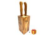 Messerblock OLIVENHOLZ-ERLEBEN "DESIGN eckig, aus Olivenholz", braun, B:8cm H:16cm, Messerblöcke, Messerblock, Flexible Holzspieße für sichere und schonende Messeraufbewahrung