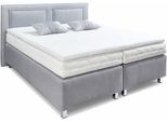 Boxspringbett, grau (hellgrau), Strukturstoff, Liegefläche B/L: 180cm x 200cm, H2 + H2, 7-Zonen-Kaltschaummatratze, Bezug Topper 100% Polyester, waschbar bis 60C;Bezug Unterbox und Kopfteil: Strukturstoff (77% Polyester und 23% Viskose);Zierkissen: gefüllt mit Hohlfaser-Polyesterwatte (100% Polyester), Bezug aus 100% Polyester;Bezug Obermatratze 100% Polyester, waschbar bis 60C, WESTFALIA SCHLAFKO