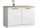 Spülenschrank KOCHSTATION "Luna, Unterschrank für Spüle, Küchenspülenschrank, Made in Italy", weiß hochglanz, weiß matt, B:120cm H:85cm T:60cm, Schränke, Spülenschrank, B/T/H: 120×60×85 cm, inklusive Einbauspüle und Siphon