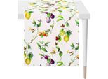 Tischläufer APELT "6851 SUMMERTIME, Sommerdeko, Sommer", bunt (weiß, bunt), B:48cm L:140cm, Baumwolle, Polyester, Tischdecken, Tischläufer, mit Blüten und Früchten, Digitaldruck