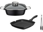 Topf-Set GSW "Gourmet Granit Grillmeister", schwarz, B:28cm L:28cm, Töpfe, Topf-Set, mit Aroma-Glasdeckel, Induktion