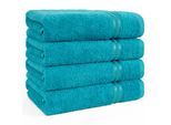 Handtuch Set HAMMETEX "4er Set Handtücher 50x100 cm, 100% Baumwolle, Weich & Saugstark", blau (türkis), B:50cm L:100cm, Frottier, Baumwolle, Handtücher, Handtuch Set, mit Bordüre, einfarbig, weich