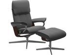 Fußhocker STRESSLESS "Admiral", grau (grau batick), B:55cm H:41cm T:39cm, Leder BATICK: BATICK ist ein leicht korrigiertes, durchgefärbtes und genarbtes Möbelleder, bei dem die meisten Unebenheiten und Spuren in der Regel entfernt wurden., Hocker, Fußhocker, mit Cross Base, Größe M & L, Holzakzent Braun