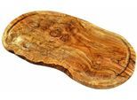 Tranchierbrett OLIVENHOLZ-ERLEBEN "mit Saftrille aus hochwertigem naturbelassenem Olivenholz", braun, H:2cm L:44cm, Massivholz, Schneidebretter, Tranchierbrett, Brett zum Wenden, eine Seite mit Saftrille, glatte Seite zum Schneiden, Topseller