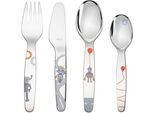 Kinderbesteck RÖSLE "Kleiner Roboter", bunt (edelstahlfarben, bunt), 4 Stk., Edelstahl 18/10, Essbesteck-Sets, Kinderbesteck, inkl. Kindergeschichte, spülmaschinengeeignet