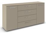 Kombikommode RAUCH "Sideboard Schubkommode Kommode MONTCLAR Front Dekor/Hochglanz/Glas", fango, griffe chrom, B:160cm H:81cm T:42cm, Holzwerkstoff, Sideboards, Kombikommode, 2-türig, 4 geräumige Schubladen, viele Griffvarianten MADE IN GERMANY
