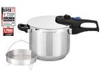 Schnellkochtopf ELO "Praktika Plus 6l mit Dünsteinsatz", silber (edelstahl), Ø:22cm, Töpfe, Schnellkochtopf, zylindrische Form mit Spezialabgießrand