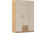Drehtürenschrank RAUCH "Kleiderschrank Garderobe GAMMA Breiten 91/136/181/226/271/315/360 cm", eiche artisan, beige (champagner), griffe chrom, B:136cm H:210cm T:54cm, Holzwerkstoff, Schränke, Drehtürenschrank, mit Schubladen, verschiedene Griff-Varianten TOPSELLER MADE IN GERMANY