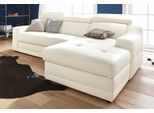 Ecksofa EXXPO - SOFA FASHION "Lotos, bequem und funktionell, Federkern, Breite 242cm, L-Form", weiß (altweiß), B:242cm H:92cm T:98cm, NaturLEDER (echtes Rindsleder) in Sitz und Rücken. Korpus in passendem Kunstleder SOFTLUX bezogen;Luxus-Kunstleder, Sofas, Ecksofa, mit Kopf- bzw. Rückenverstellung, wahlweise mit Bettfunktion