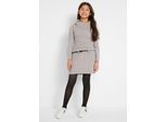 2-in-1-Kleid BONPRIX, Mädchen, Gr. 164/170, N-Gr, grau (hellgrau meliert), Obermaterial: 100% Polyacryl, Kleider 2-in-1-Kleid, für Alltag, Grobstrick, mit seitlich versetztem Zopfmuster