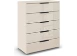 Schubkastenkommode RAUCH "Highboard Sideboard Kommode MONTCLAR Frontauswahl Dekor/Hochglanz/Glas", beige (beige, glas beige (champagner), griffe schwarz), B:80cm H:100cm T:42cm, Holzwerkstoff, Sideboards, Schubkastenkommode, mit 5 geräumigen Schubladen, viele Griffvarianten MADE IN GERMANY