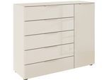 Schubkastenkommode RAUCH "Kommode Türkommode Sideboard Kombikommode FLIPP mit Glasfront", beige, glas beige (champagner), B:120cm H:99cm T:42cm, Holzwerkstoff, Sideboards, Schubkastenkommode, 1-türig, 5 Schubladen, Soft-Close-Funktion, Oberboden und Front Glas