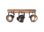 BRILLIANT Deckenstrahler "Carmen Wood", braun (burned steel, holz), 3, H: 18,5cm, 1 Stk., Leuchten, Spotbalken 3flg burned steel/holz, Deckenstrahler