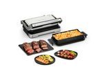 Kontaktgrill TEFAL "OptiGrill 4in1 XL, Grill/Barbeque/Backofen/komplette Mahlzeit", silber, B:29,8cm H:41,2cm T:50,7cm, Kontaktgrill_Standgrill_Tischgrill_Teppanyakigrill, Kontaktgrill, für bis zu 8 Personen, spülmaschinenfeste Platten und Schalen, GC784D