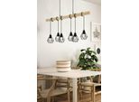 EGLO Hängeleuchte "TOWNSHEND 5 Hängelampe, Stahl und Holz, E27, IP20, Pendellampe, Lampe", braun (schwarz, braun), 6, Ø 0cm H: 110cm, 1 Stk., Leuchten, Pendelleuchte, L100 x B20 x H110 cm, schwarz, braun, 6X60W exkl., Hängeleuchte