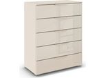 Schubkastenkommode RAUCH "Highboard Sideboard Kommode MONTCLAR Frontauswahl Dekor/Hochglanz/Glas", beige (beige, glas beige, griffe beige (champagner)), B:80cm H:100cm T:42cm, Holzwerkstoff, Sideboards, Schubkastenkommode, mit 5 geräumigen Schubladen, viele Griffvarianten MADE IN GERMANY