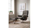 Fußhocker STRESSLESS "Mayfair", grau (metal grau paloma), B:55cm H:41cm T:39cm, Leder PALOMA: PALOMA ist ein durchgefärbtes Semianilin-Möbelleder mit natürlicher Narbung., Hocker, Fußhocker, mit Cross Base, Größe S, M & L, Holzakzent Braun