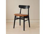 Esszimmerstuhl HAMMEL FURNITURE "Mosbøl, Stuhl, Massivholz mit gepolstertem Sitz – robust & komfortabel", schwarz (, schwarz, schwarz, cognac), B:48cm H:79cm T:46cm, Leder, Massivholz, Stühle, Esszimmerstuhl, Massivholz, gepolsterte Sitzfläche, versch. Farbvarianten