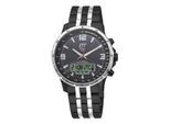 Funk-Multifunktionsuhr ETT "Professional WorldTimer", schwarz, silberfarben, Armbanduhren, Herren, Armbanduhr, Solar, Herrenuhr, Edelstahlarmband, analog, digital, Tag