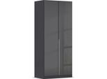 Kleiderschrank OTTO HOME "Schrank modern Schlafzimmer Garderobe Stauraum AGORDO mit Glasfront", grau (graumetallic, glas basalt), B:91cm H:210cm T:54cm, Holzwerkstoff, Schränke, Kleiderschrank, durchdachte Innenausstattung, in 8 Breiten und 2 Höhen MADE IN GERMANY