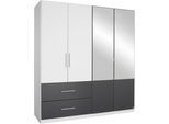 Kleiderschrank RAUCH "Drehtürenschrank Schrank Garderobe Wäscheschrank Schlafzimmer ALVOR", schwarz-weiß (weiß, graumetallic), B:181cm H:197cm T:54cm, Holzwerkstoff, Schränke, Kleiderschrank, erhältlich optional mit Spiegel, 2 große Schubladen MADE IN GERMANY