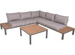 Gartenlounge-Set GARDEN PLEASURE "»VALENTINA«", grau (grau, hellbraun, anthrazit), Aluminium, Polystyrol, Sitzmöbel-Sets, Gartenlounge-Set, 1 Sofa, Tisch LxB: 80x39 cm
