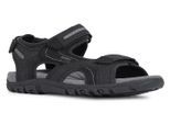 Sandale GEOX "UOMO SANDAL STRADA", Herren, Gr. 43, schwarz (schwarz, grau), Lederimitat, Schuhe Sandale, Sommerschuh, Klettschuh, Outdoorsandale, im Trekking-Look