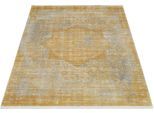 Teppich OCI DIE TEPPICHMARKE "COLOUR MEDI", gold (goldfarben), B:67cm H:8mm L:130cm, Polyacryl, Viskose, Teppiche, Teppich, Glanz Viskose, mit Fransen, Hoch Tief Struktur, Vintage, Wohnzimmer
