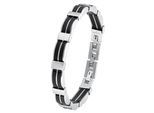 Armband AMOR "9342433", schwarz (edelstahlfarben, schwarz), Armbänder, Herren, 23cm, Edelstahl Kautschuk, Edelstahl, Kautschuk, Armband
