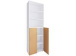 Mid.you , Weiß, Buchefarben , Holzwerkstoff , 4 Fächer , 70x220x40 cm , stehend , Garderobe, Schuhaufbewahrung, Schuhschränke