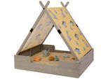 Sandkasten MUDDY BUDDY "Dino Lover", grau (warmgrau), Sandkästen, Kinder, B/H/L: 120cm x 140cm x 140cm, Massivholz, Sandkasten, warmgrau, Holzschutz vorbehandelt, B:120cm H:140cm L:140cm