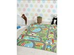 Teppich THE CARPET "Happy Life", grün, B:100cm H:4mm L:200cm, Polyester, Teppiche, Teppich, Life Kinderzimmer Teppich Spielteppich pflegeleicht