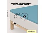 Spannbettlaken SCHLAFGUT "EASY Jersey Elasthan Topper", blau (petrol mid), 1 Stk., Jersey, 120-130x200-220 10cm, Jersey, Obermaterial: 95% Baumwolle, 5% Elasthan, Bettlaken, Spannbettlaken, MADE IN GREEN by OEKO-TEX