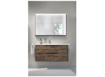 Artiqua Serie 774 Badmöbel-Set mit Spiegelschrank 70 cm 774B2210MSMS3 Waschtisch mit Unterschrank, Griff Schwarz Matt