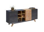 Carryhome Sideboard, Eiche, Dunkelgrau, Holz, Eiche, massiv, 3 Fächer, 3 Schublade(n) Schubladen, 180x75x40 cm, Beimöbel erhältlich, Wohnzimmer, Kommoden & Sideboards, Sideboards