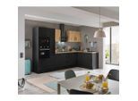 P & B , Schwarz, Eiche Artisan , Holzwerkstoff , 3 Schublade(n) Schubladen , seitenverkehrt montierbar, L-Form, nur wie online abgebildet bestellbar , A , 300x165 cm , höhenverstellbare Füße , Küche, Küchenblöcke, Eckküchenblöcke