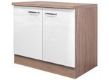 Spülenunterschrank Weiß Hochglanz/Eiche