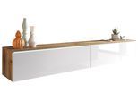 Lowboard ca. 180x30 cm mit LED Weiß/Eiche