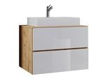 Waschtischkombi Lendas 2-tlg. ca. 60 cm Weiß/Honigeiche