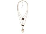 Kette mit Anhänger STEUER "3-reihig Metall Blatt glanz vergoldet Holz braun", gelb, Halsketten, Damen, 48,0cm, Metall, L: 48 B: 26mm, glänzend, B:26mm