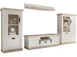 Wohnwand HOME AFFAIRE "Florenz, Anbauwand im Landhausstil, Komplettset mit Metallgriffen", weiß (pinie weiß), B:352cm, Kastenmöbel-Sets, Wohnwand, enthält Vitrine, Lowboard, Kommode und Wandboard, 352 cm breit
